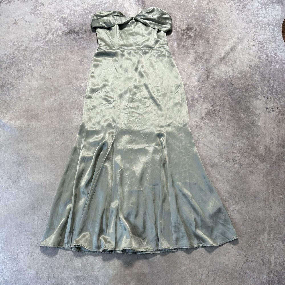 Reformation Midi Dress Womens 6 Sage Green Hensley Satin Smocked‎ Back